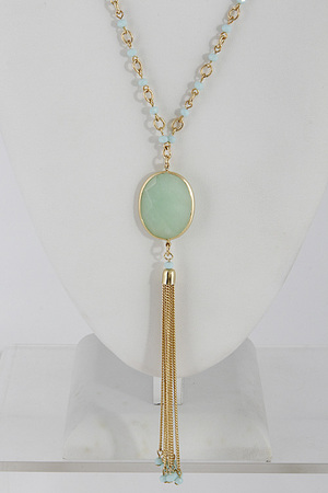 Trendy Long Bead Necklace With Stone And Tassel 6DAI1